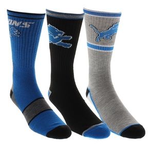Detroit Lions Socks Fits Mens Shoe Sizes 7-12 Football Crew Length 3 Pairs